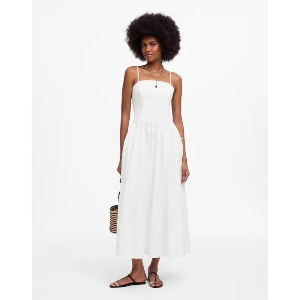 MADEWELL Poplin Seamed Maxi Dress 10 Reg Fit White Cotton Square Neck NEW B53